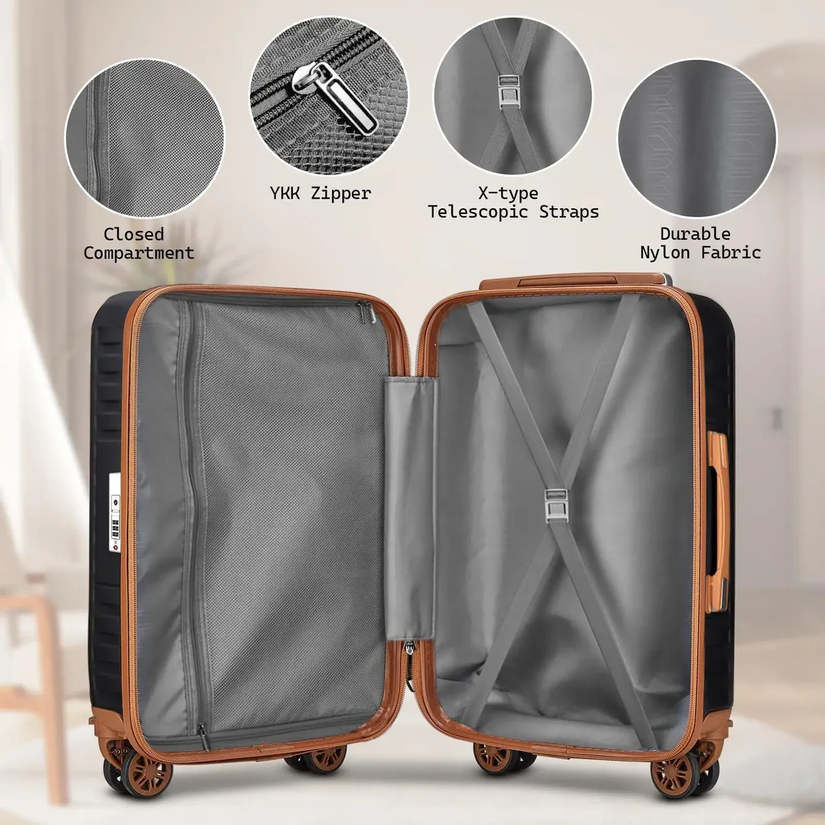bagage melalenia, valise abs à coque rigide avec serrure tsa avec roue rotative, bagage moyen léger à carreaux