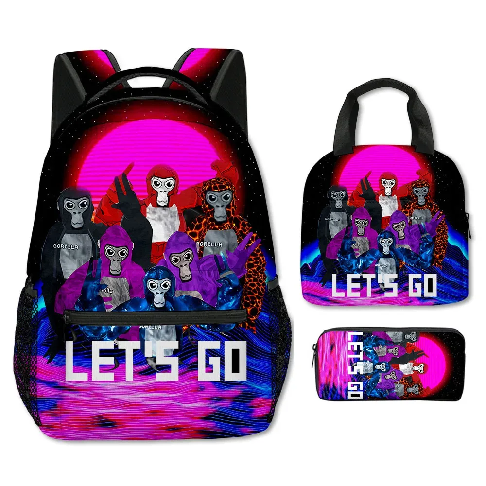 mode nouveauté cool nouveauté gorille tag impression 3d 3 pièces/ensemble étudiant sacs d'école sac à dos pour ordinateur portable bandoulière sac à déjeuner porte-crayon