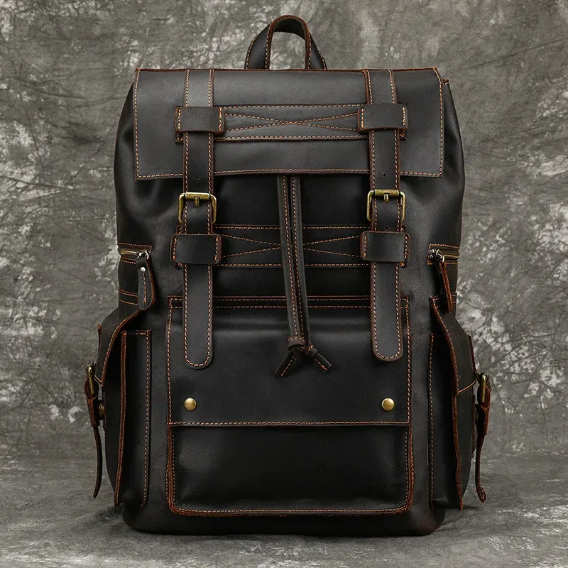 luufan-sac à dos en cuir véritable de grande capacité pour homme, sac à dos pour ordinateur portable 17 pouces, sac à bandoulière multifonction, sac à dos de voyage pour homme