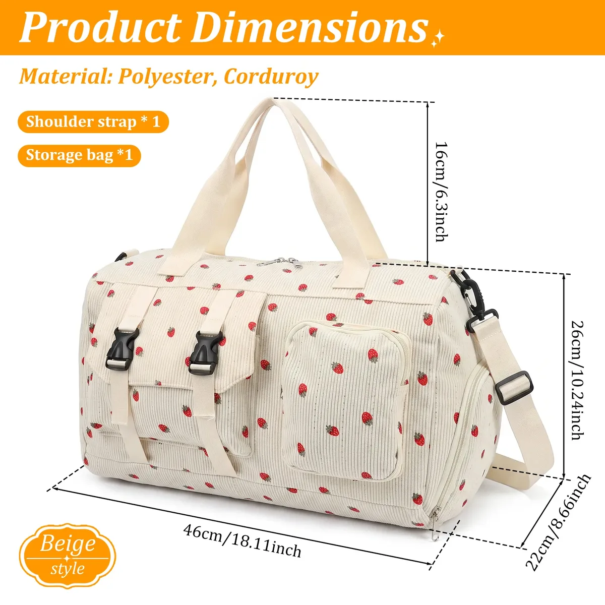 sac de sport en velours côtelé, grande capacité, sac de voyage avec compartiment à chaussures et poche étanche, sac de voyage imperméable.
