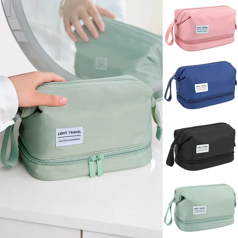 Sac à cosmétiques de grande capacité, trousse de toilette double couche, organisateur de maquillage, trousse de voyage de toilette essentiels de voyage portables