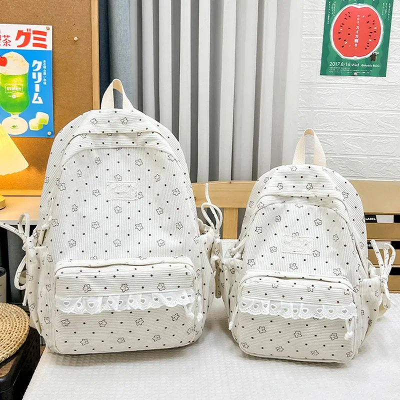 sac à dos à imprimé floral à pois, sac d'école, joli sac à dos de voyage pour étudiants, décoration en ruban à nœud papillon, sac à livres léger