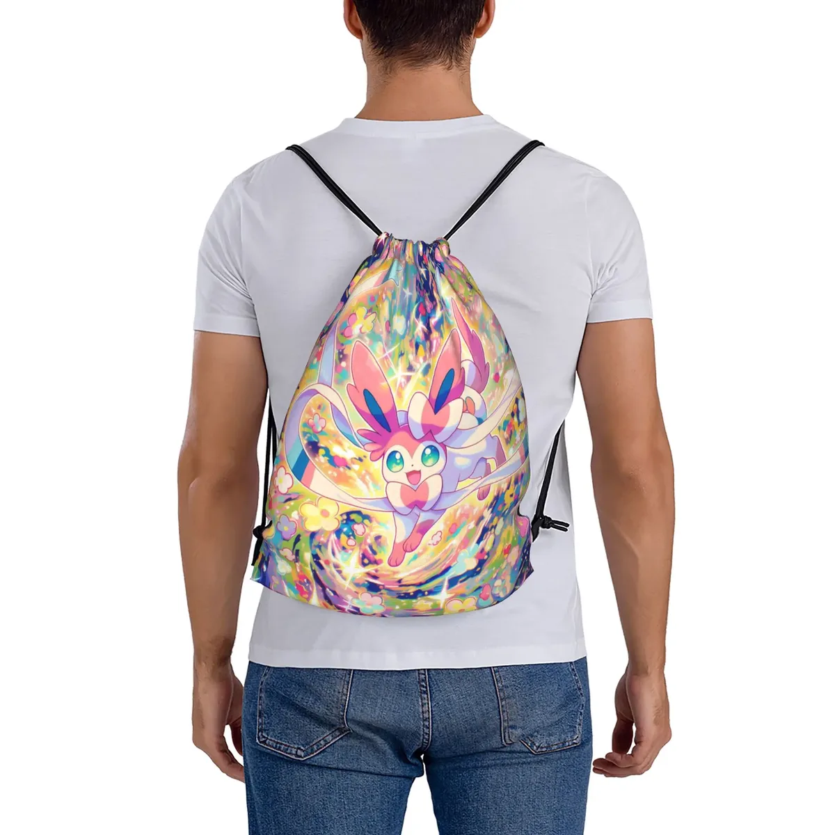 sac à cordon pokemon eeveelution pour hommes et femmes, sac à dos de rangement, sac de voyage pour adolescents, poche multifonction
