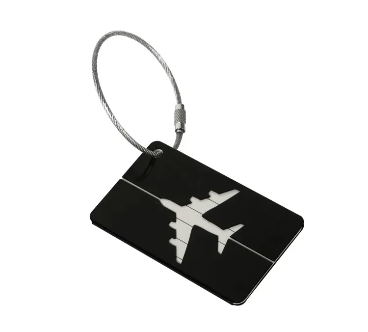 étiquette de bagage d'avion en alliage d'aluminium avec nom, étiquette de bagage de voyage, carte d'identité, anti-perte, couleur unie, accessoires de voyage