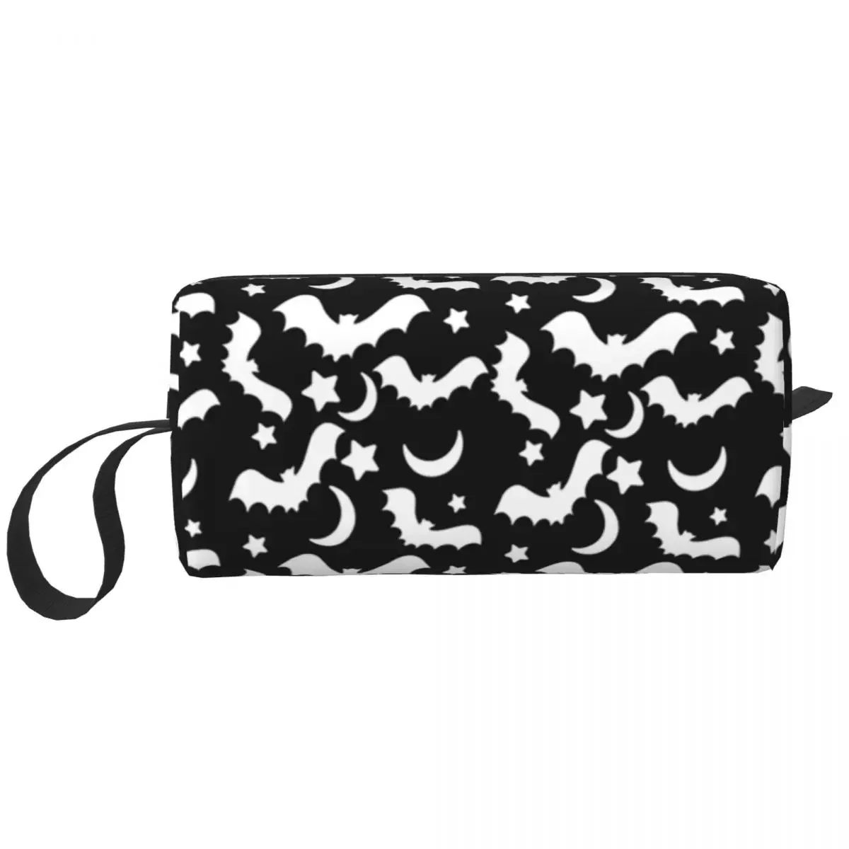trousse de toilette personnalisée pour femme, chauves-souris enchantées en gris clair sur noir, trousse de maquillage de sorcière occulte gothique, trousse de rangement de beauté dopp