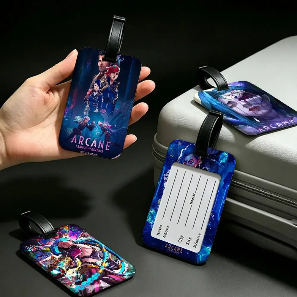 étiquette de bagage en pvc anime a-arcane avec carte d'information, étiquette anti-perte pour valise, sac à dos, accessoire de voyage