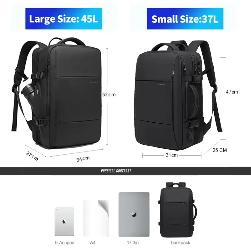 bange voyage sac à dos hommes affaires sac à dos école extensible usb sac grande capacité 17.3 ordinateur portable étanche mode sac à dos