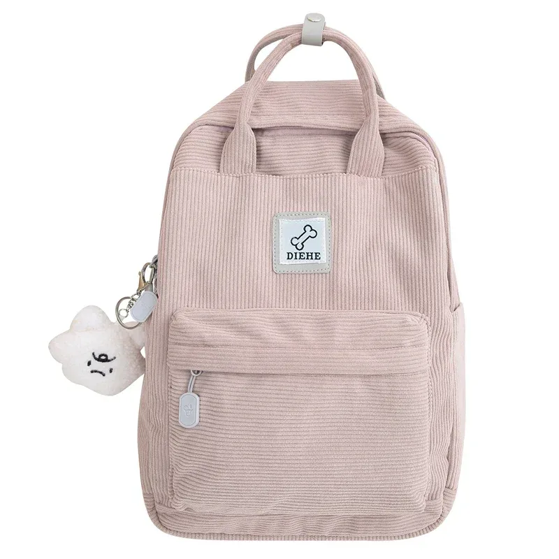 sac à dos en velours côtelé à rayures pour femme, cartable pour adolescentes, garçons, petit, harajuku, pour étudiante