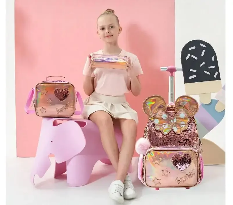 Sac à roulettes pour enfants, sac à dos à roulettes pour filles, sac à roulettes pour l'école primaire, bagages à roulettes pour filles