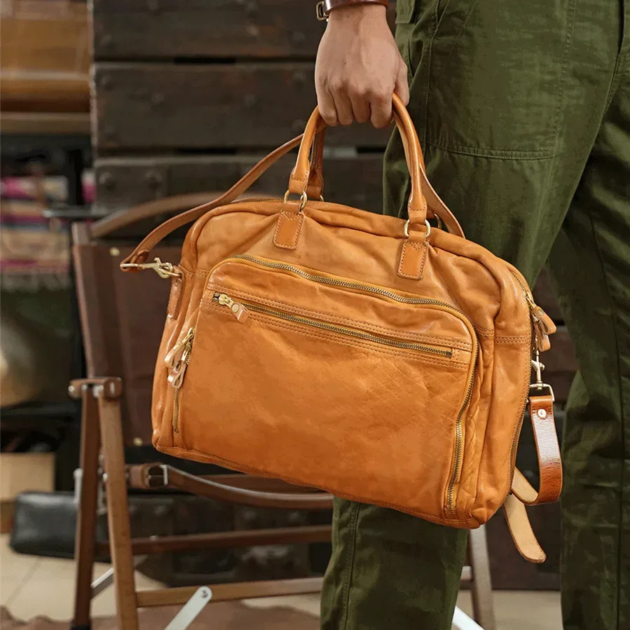 sac à bandoulière en cuir véritable pour hommes, étuis à bombes de luxe, sacs à main pour ordinateur portable 14-15.6 pouces, initié, sacs de fichiers informatiques portables, 2024