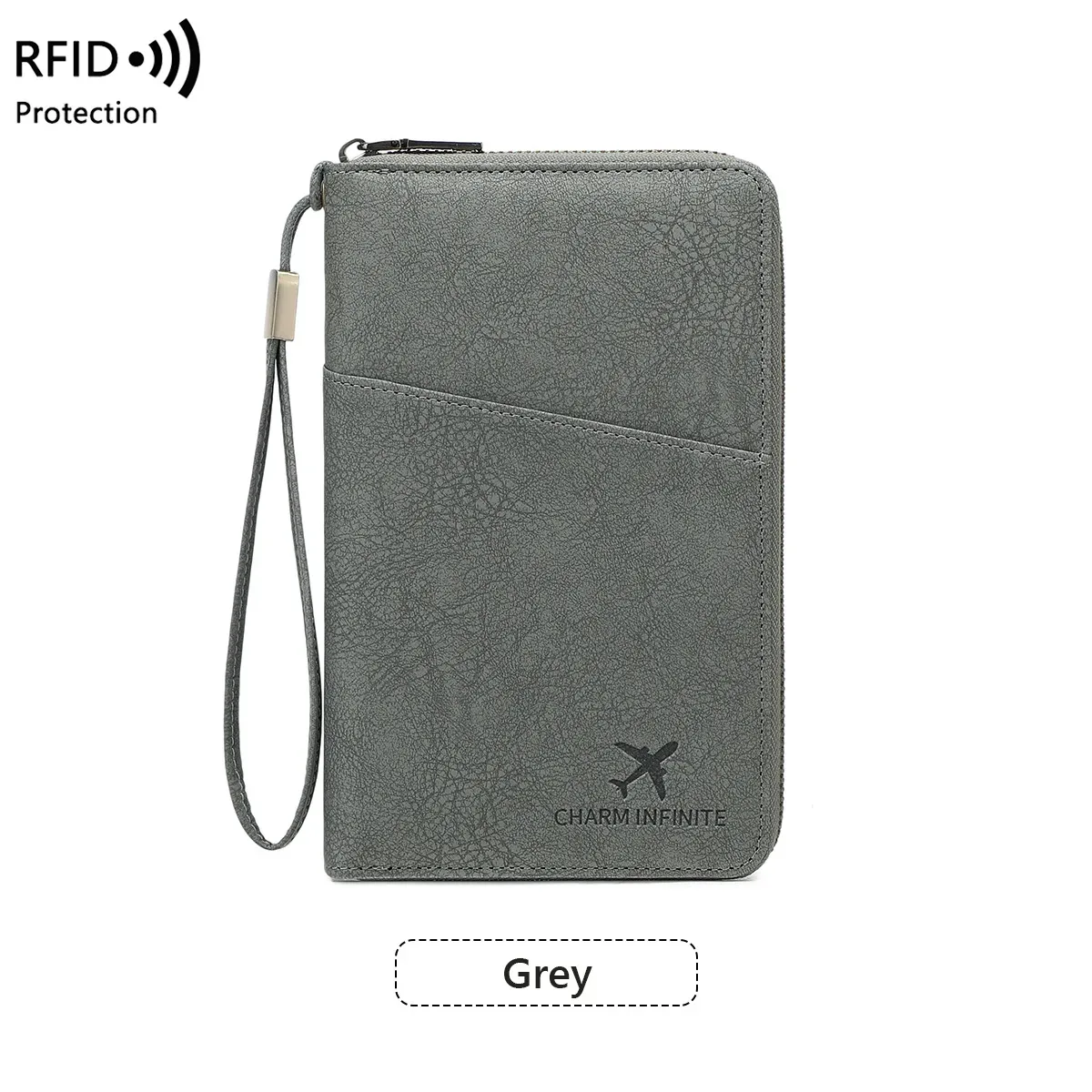 sac de passeport multifonctionnel bloquant rfid, porte-documents de voyage avec portefeuille de rangement de billets à longue fermeture éclair pour plusieurs passeports
