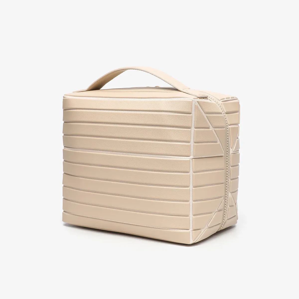 sac de voyage à maquillage en cuir pu rayé pour femme 2026, organiseur de cosmétiques chic à coque rigide portable grande capacité et double fermeture éclair