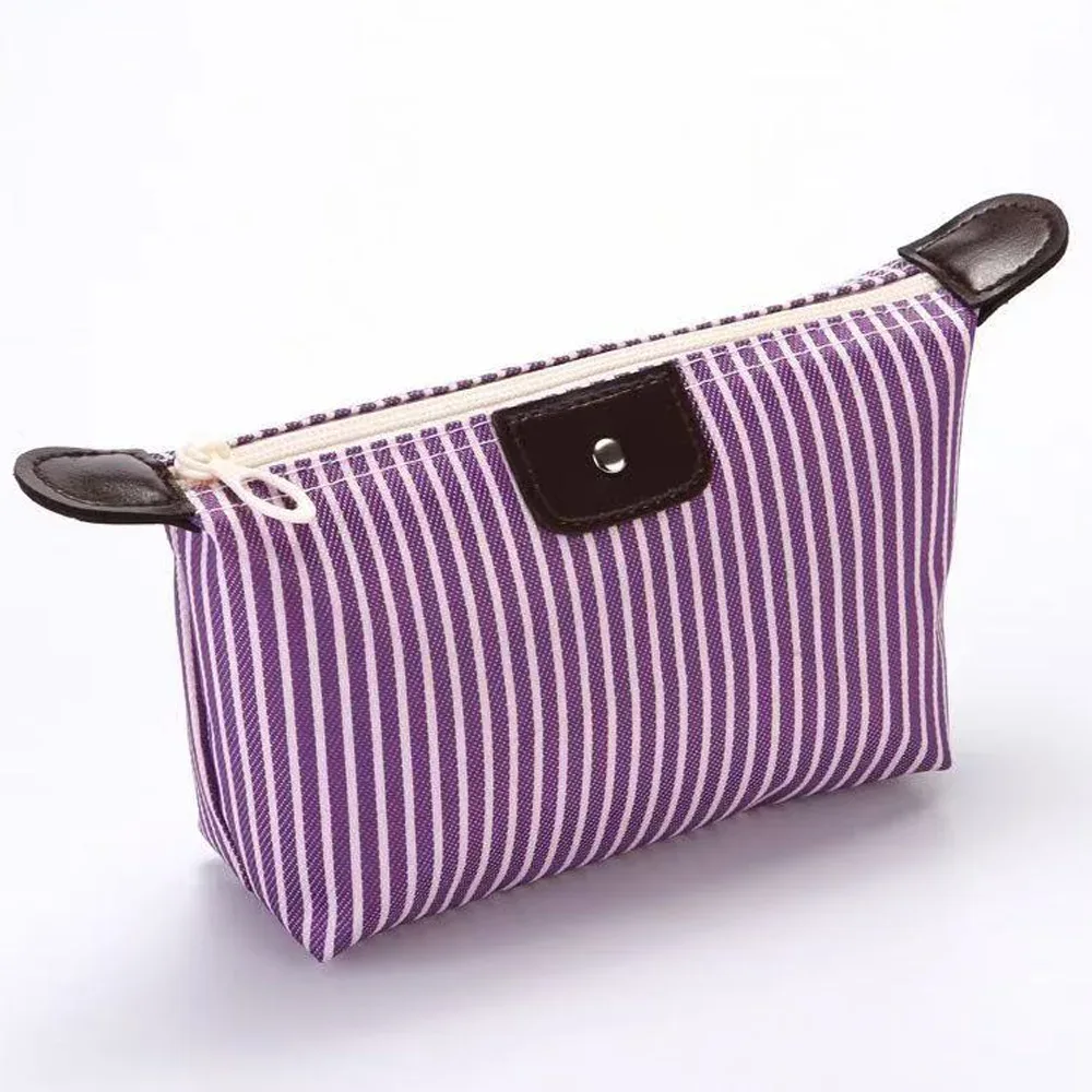 pochette de maquillage imperméable rayée, trousse de toilette de voyage pour cosmétiques et essentiels quotidiens, 1 pièce