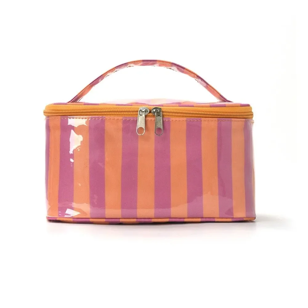 sac de rangement pour articles de toilette à rayures, en pvc, durable, sac de voyage pour cosmétiques, étanche, léger, étui pour pinceaux de maquillage