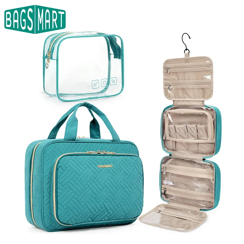 bagsmart 2 pièces multifonction grande capacité portable sac cosmétique pochette de maquillage fourre-tout org