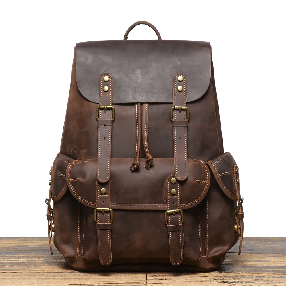 luokir vintage en cuir véritable unisexe couche supérieure en peau de vache sac à dos grande capacité ordinateur portable voyage sac à dos parachutiste sac