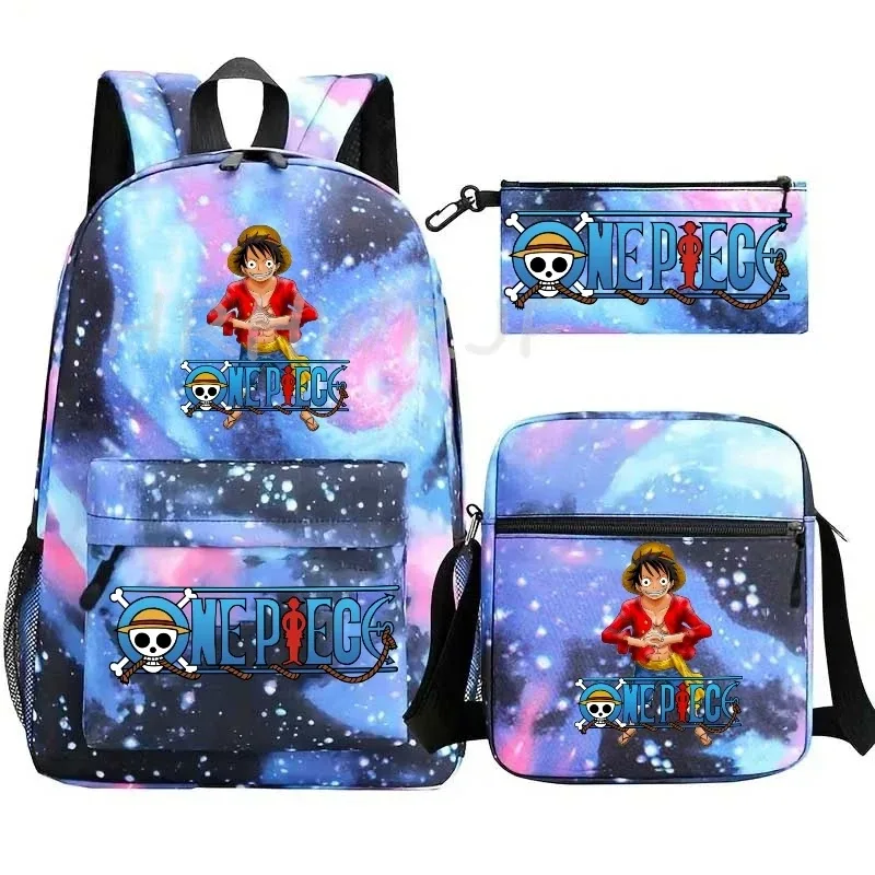 sac à dos anime one piece monkey d. luffy, grande capacité, décontracté, pour étudiants, sac d'école, 3 pièces, léger, pour femmes et hommes, voyage, mochilas décontractées