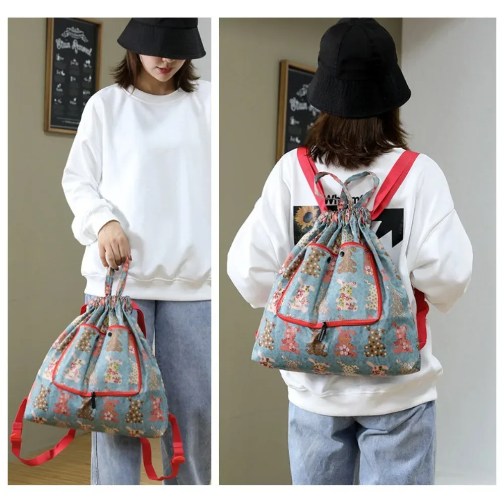 sac à cordon léger et décontracté, sac de courses multifonctionnel à motif animal, sac à dos pliable en nylon à motif floral pour le voyage