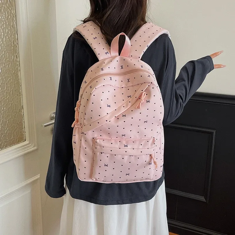 sac à dos en nylon à pois avec boîte à lunch et trousse à crayons, ensemble de sacs à livres pour étudiants, grande capacité pour adolescentes, filles et femmes, 3 pièces