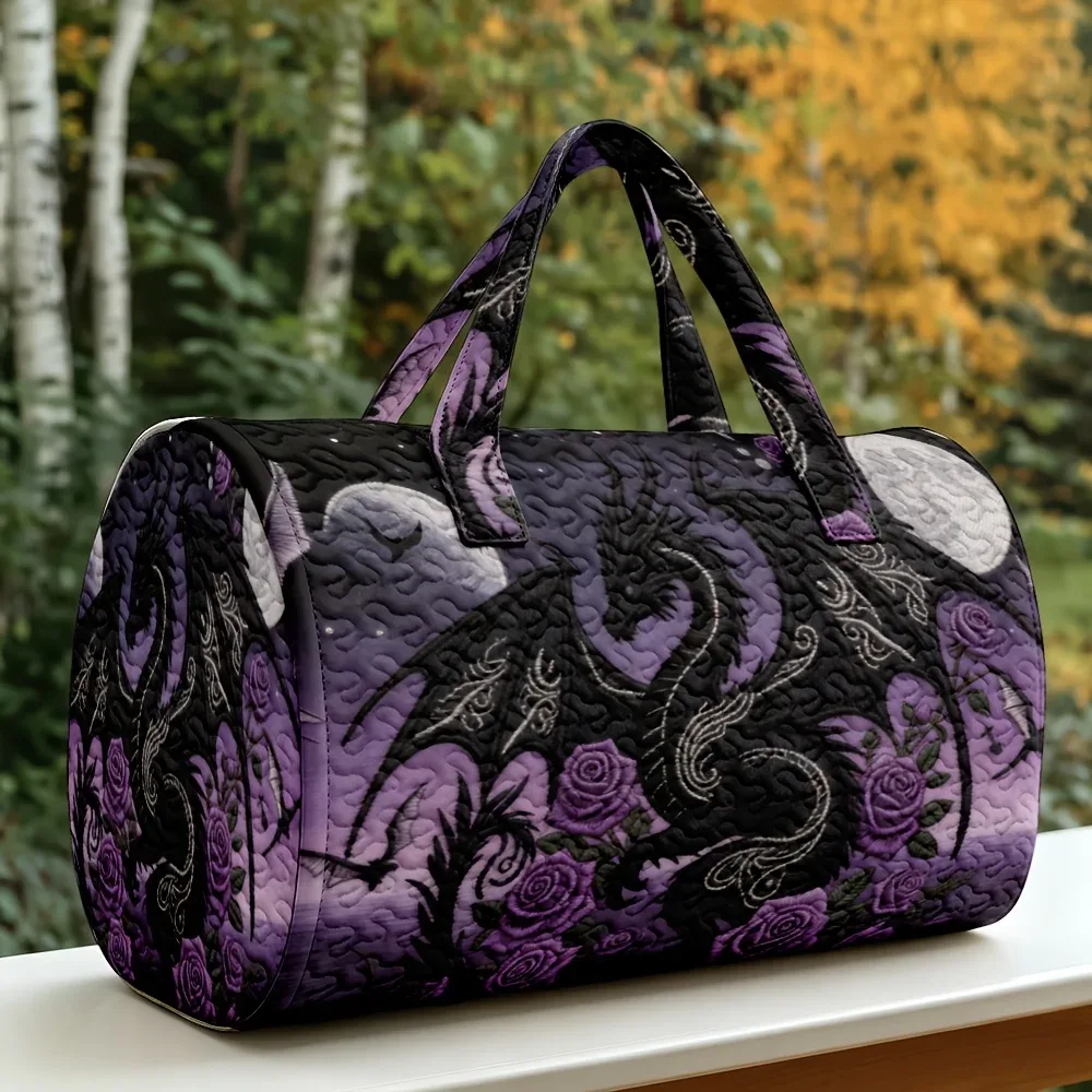 sac de voyage matelassé de grande capacité, motif dragon gothique romantique violet, pour les vacances