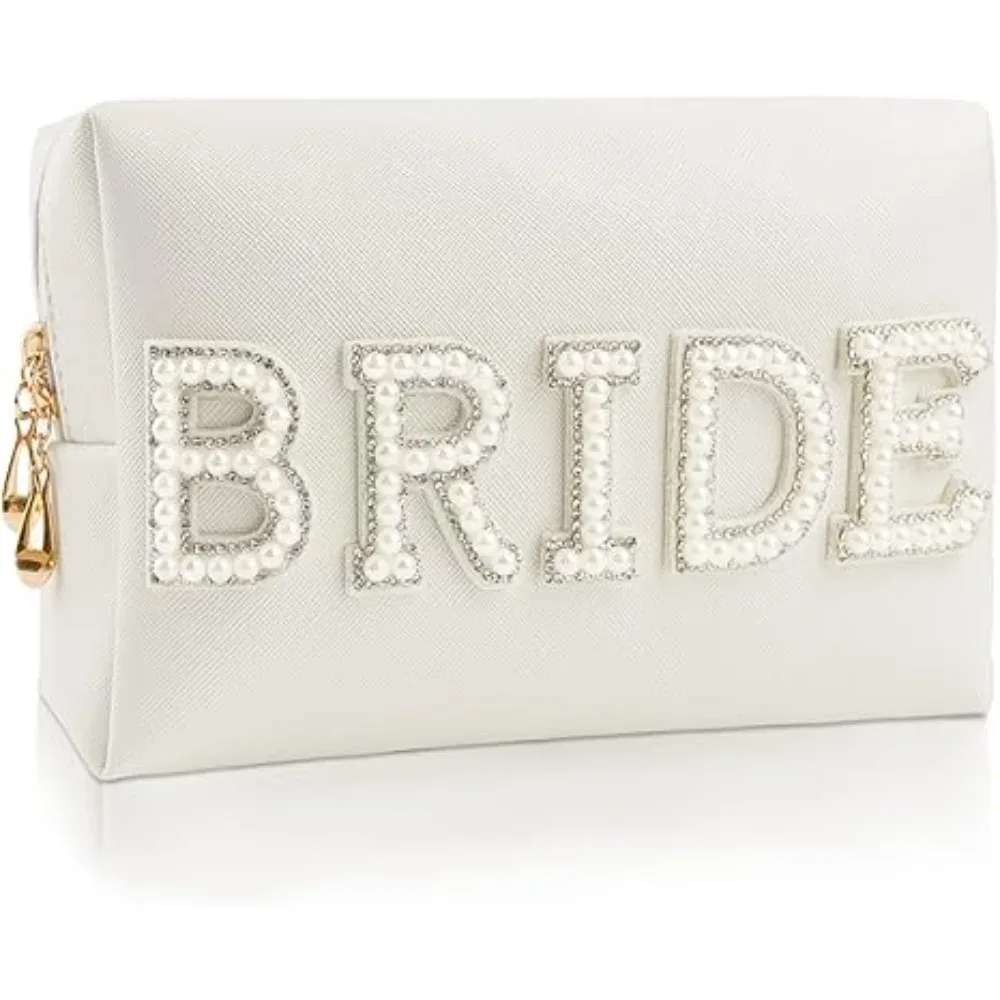 Trousse de maquillage à perles scintillantes, trousse à cosmétiques portable pour future mariée, pochette de toilette pour enterrement de vie de jeune fille, accessoires cadeaux de mariage, 1 pièce