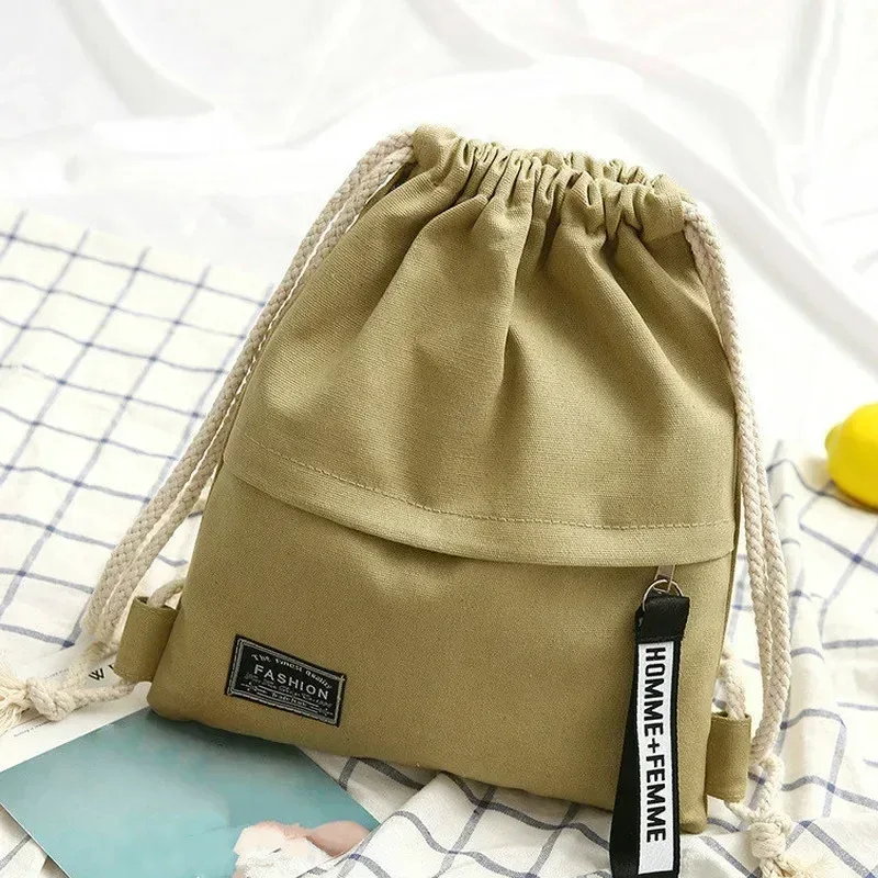 sac d'école en toile double épaule cordon sac à dos cordon poche portable sac à dos décontracté femmes hommes voyage sac à dos
