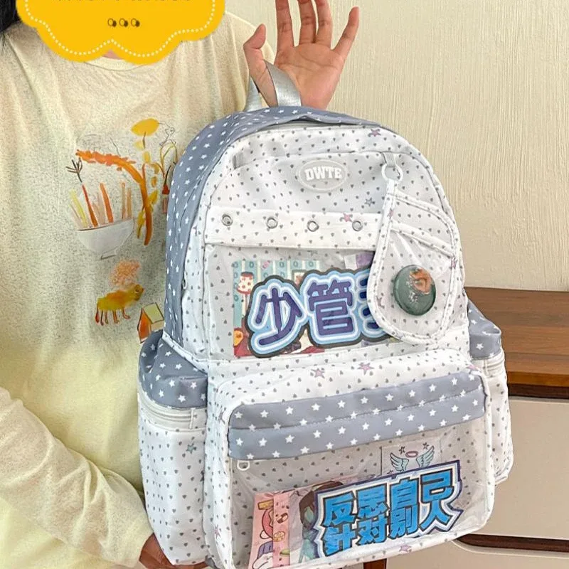 sac à dos tendance avec fenêtre transparente, grande capacité, sac d'école à pois pour adolescentes et étudiantes, sac à livres léger