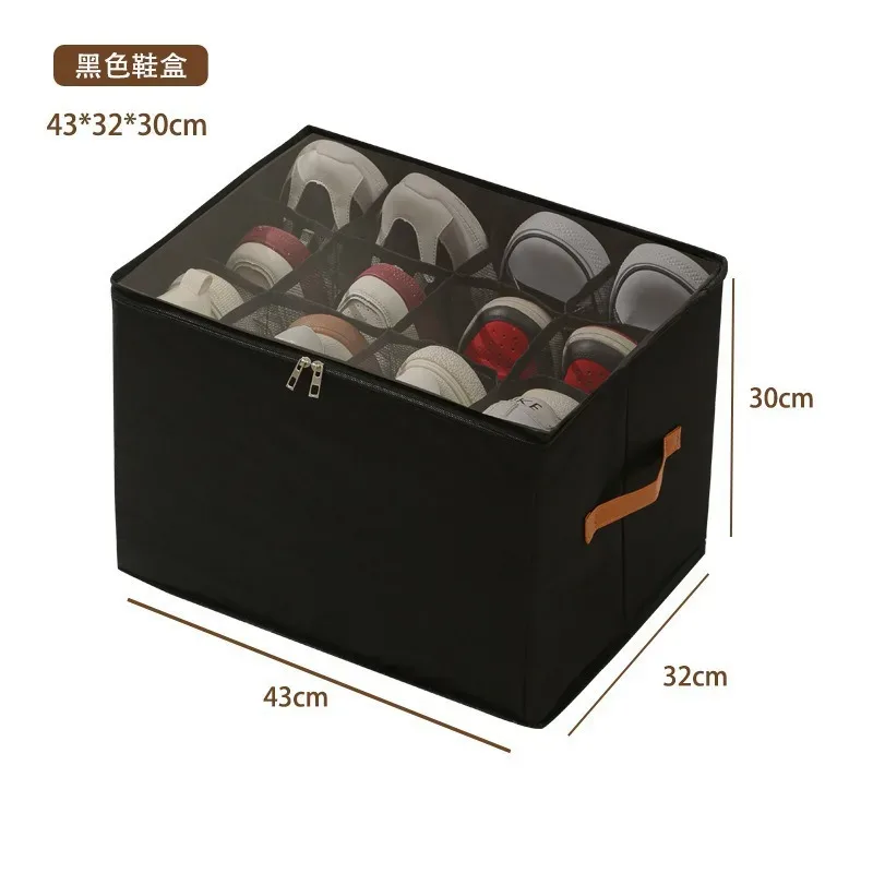 boîte de rangement pour chaussures, organisateur en tissu oxford 600d, pliable, avec couvercle transparent et fermeture éclair, pour sous le lit, dans la placard ou la garde-robe, anti-poussière, compartiments de rangement