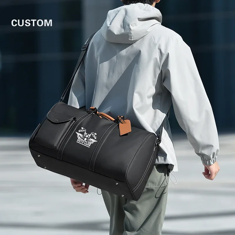 sac de voyage personnalisé de grande capacité, sac à bandoulière imperméable, sac de voyage en cuir pour homme, sac à main, sac d'affaires avec logo imprimé