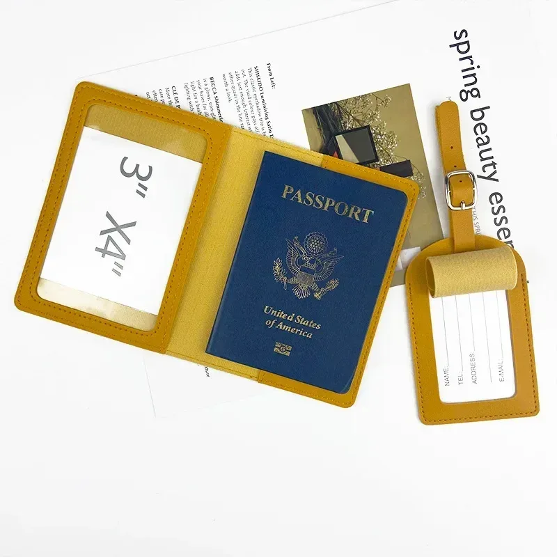 porte-passeport en cuir pu épais multicolore, couverture de passeport avec carte en papier, ensemble d'étiquettes de bagage