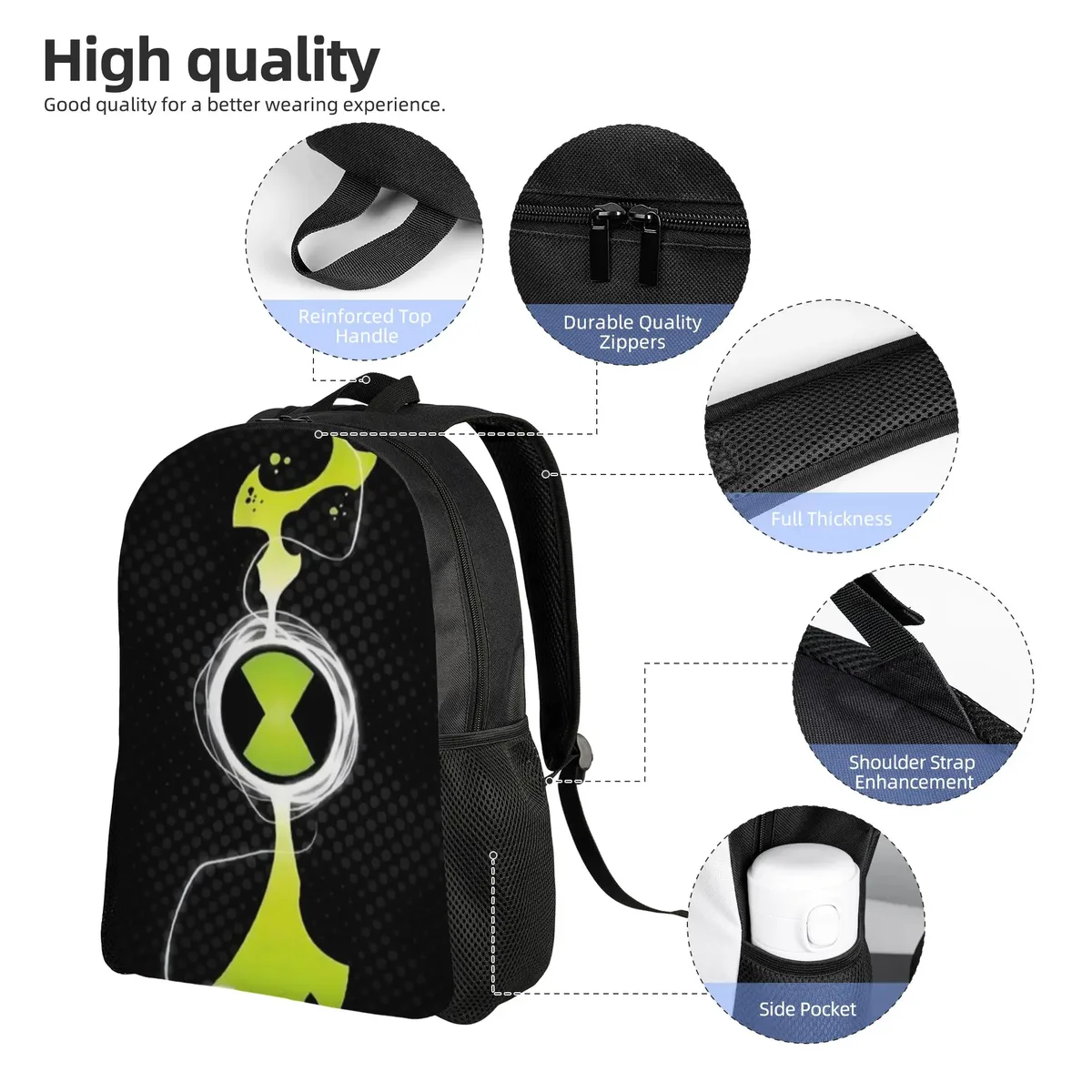 sac à dos ben 10 pour la rentrée scolaire, avec logo ben 10 omnitrix abstrait et sangle réglable