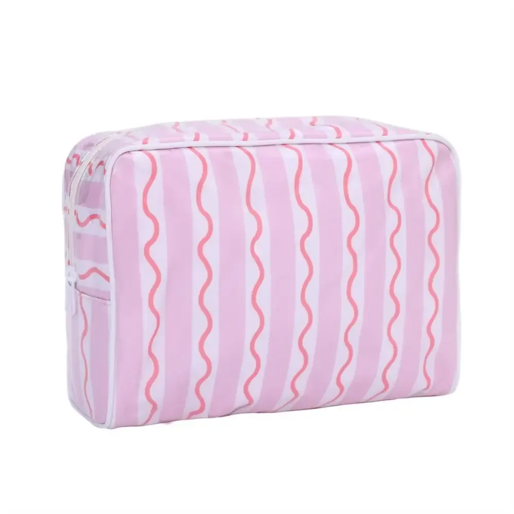 Sac cosmétique en polyester PVC, double couche, imprimé en couleur, organiseur de maquillage, grande capacité, sac de rangement cosmétique imperméable