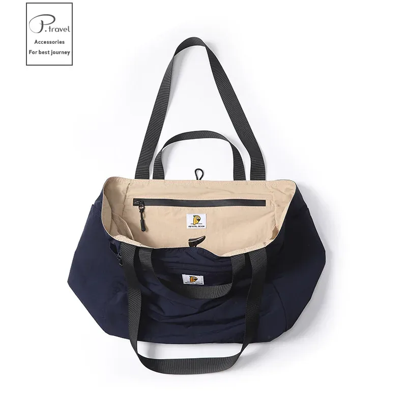 sac fourre-tout en nylon lavé pour femmes, réversible, léger, grande capacité, sac à main à bandoulière, résistant à l'eau, sac de voyage multi-poches