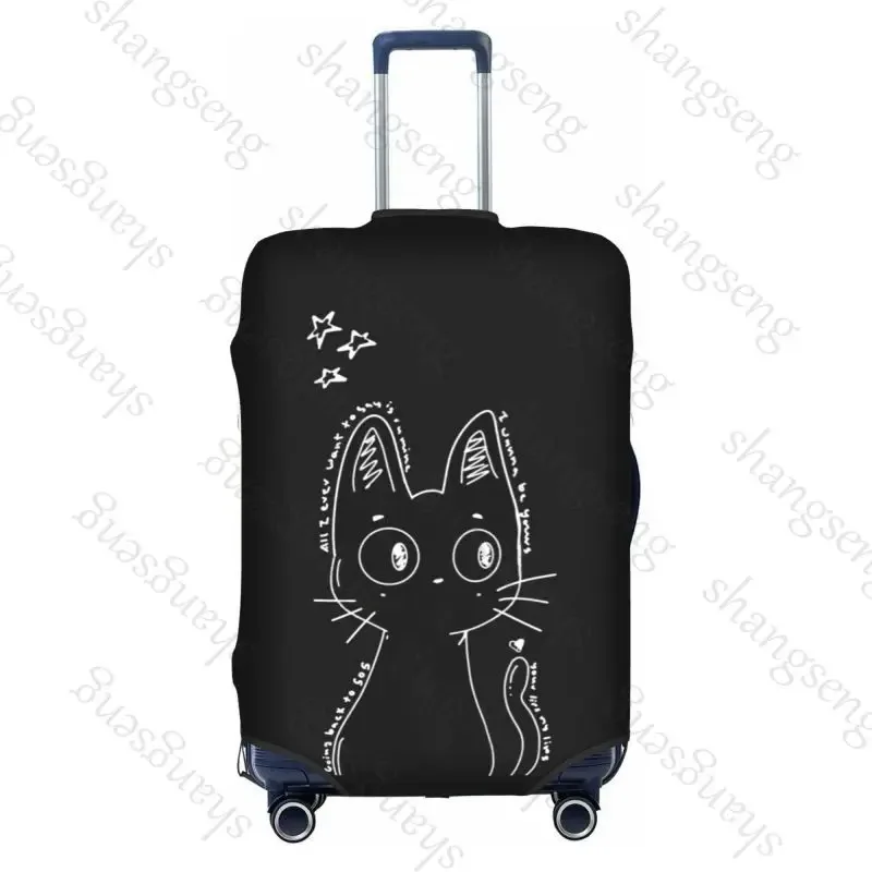 housse de protection élastique épaisse pour bagages, chat noir de dessin animé mignon, combinaison à fermeture éclair pour sac de 18 à 32 pouces, housse de chariot pour valise de voyage