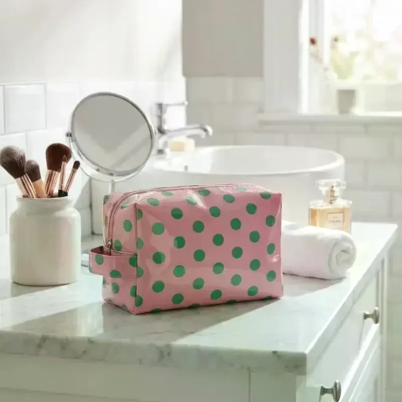 trousse de maquillage rose rayée élégante : grande capacité, organisateur portable pour cosmétiques et articles de toilette (rouges à lèvres) - sac de voyage, cadeau idéal pour filles