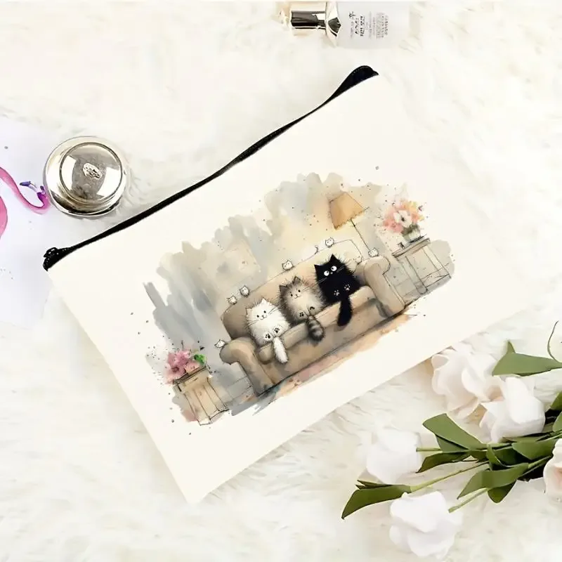 adorable trousse de maquillage à motif de dessin animé, grande capacité, trousse à crayons en toile pour étudiants, sac de voyage pour cosmétiques et articles de toilette.