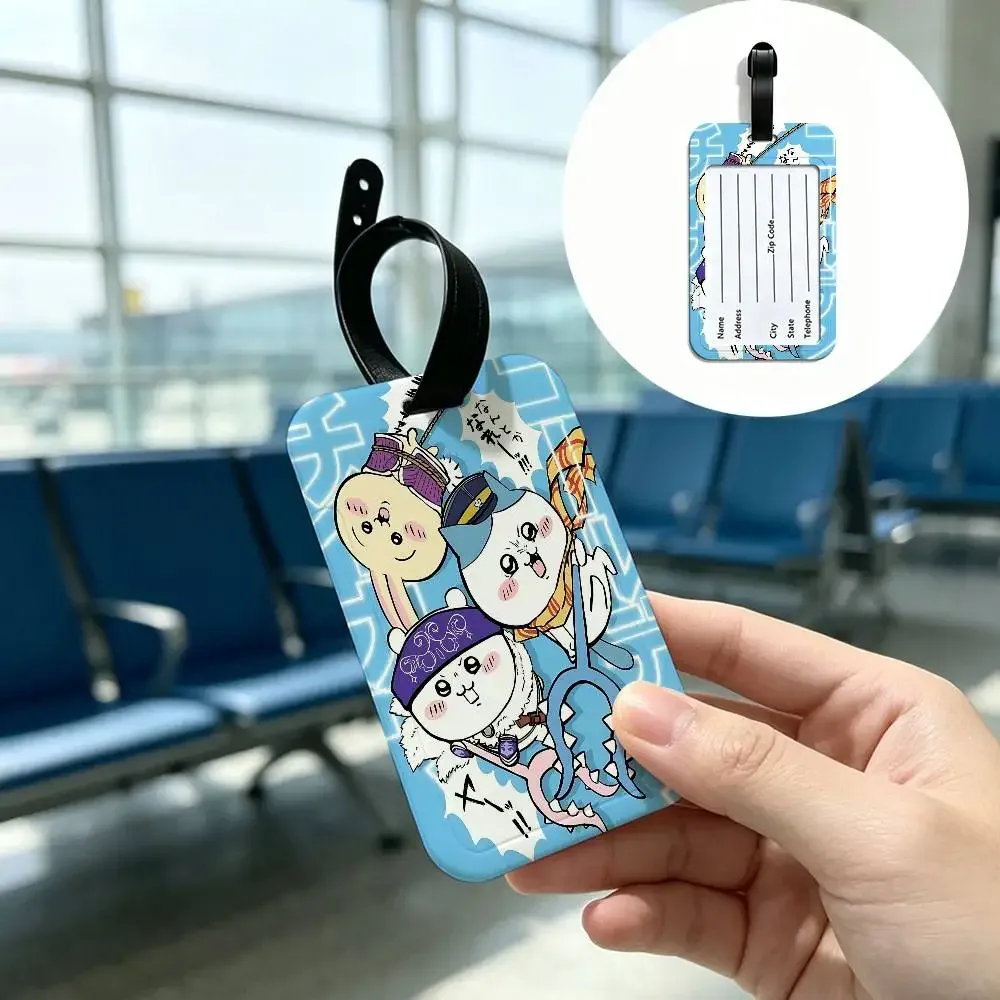 étiquette de bagage anti-perte en pvc durable avec carte d'information, motif dessin animé mignon c-chiikawas, légère, pour identification des bagages