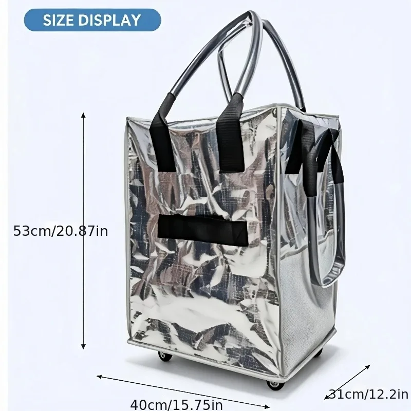 sac de transport à roulettes grande capacité, pliable, réutilisable, sac de courses, organisateur de rangement portable 40x30x50cm