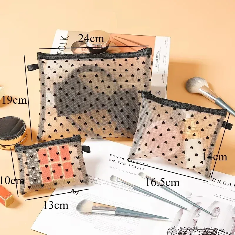 sac à cosmétiques de voyage pour femmes, 1 pièce, étui de maquillage en maille transparente, pochette de rangement, pochette de rangement décontractée à fermeture éclair, sacs de lavage de toilette