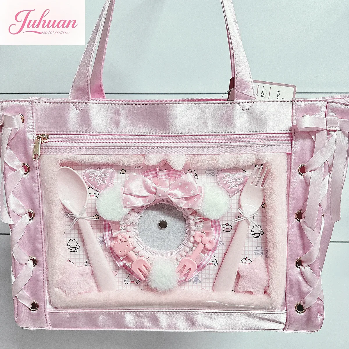 planche ita diy rose finie, style peluche mignon, organisateur de badges pour sac ita, accessoires itabag