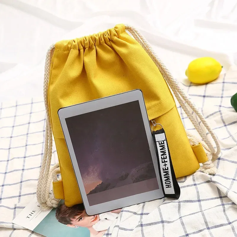 1pc toile sac d'école double épaule cordon sac à dos cordon poche portable sac à dos décontracté femmes hommes voyage sac à dos