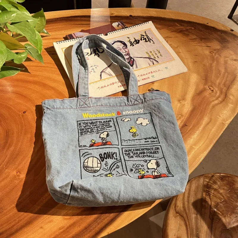 nouveau sac à bandoulière brodé snoopy de style japonais, sac en jean rétro polyvalent, sac fourre-tout grande capacité, sac de voyage portable