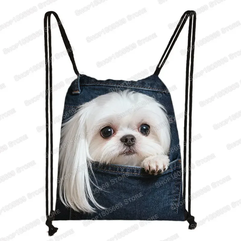 sac de poche imprimé animal pour femme, sac à cordon de serrage, chat mignon et chien, sacs de rangement de loisirs, sac à dos pour adolescent, porte-chaussures pour cadeau de voyage