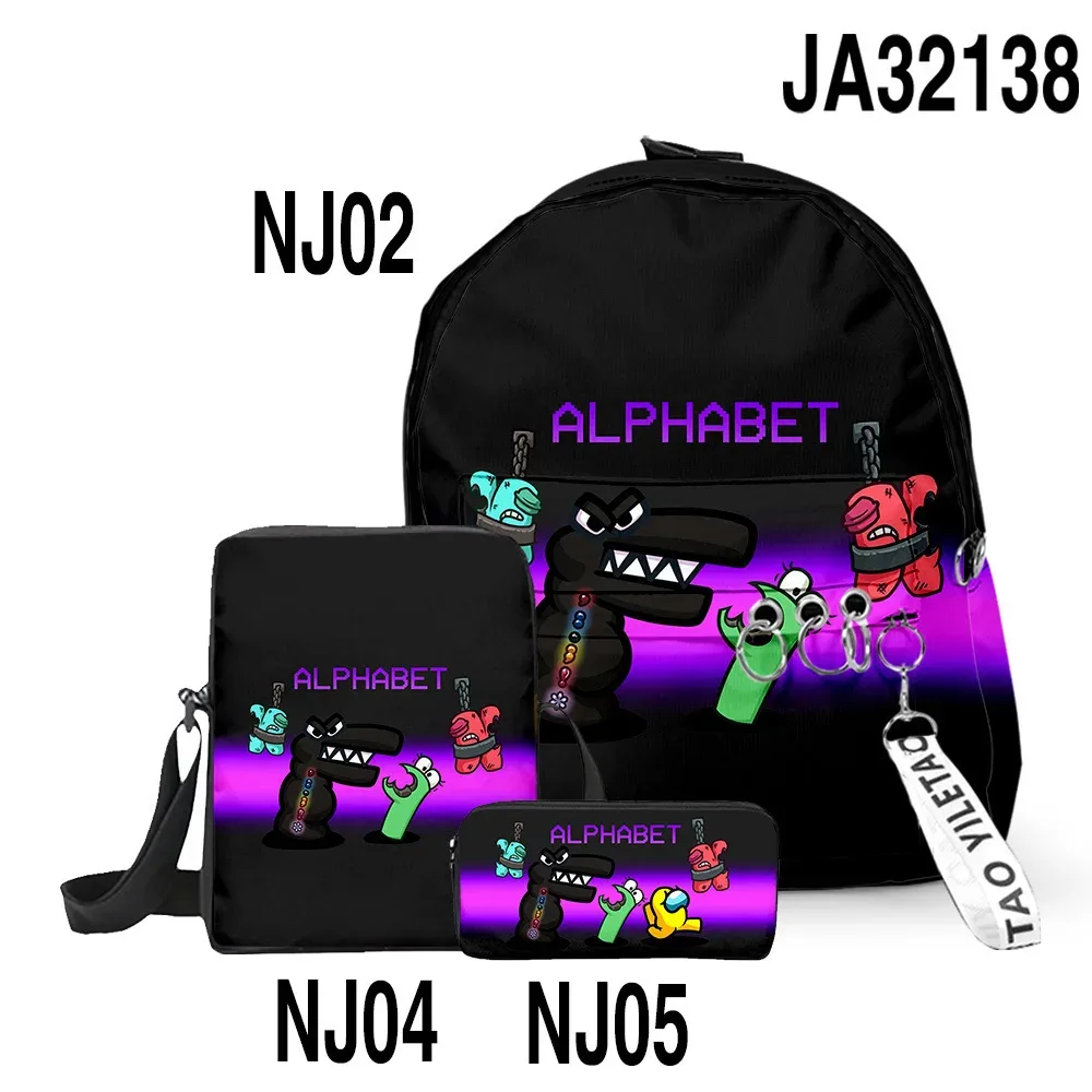 sacs d'école classiques populaires alphabet lore imprimés en 3d, 3 pièces/ensemble, sac à dos pour ordinateur portable, sac à bandoulière incliné, trousse à crayons