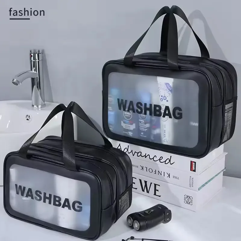 sac de maquillage double transparent en pu avec séparation sec-humide, sac de rangement cosmétique portable pour les voyages, le fitness et la natation