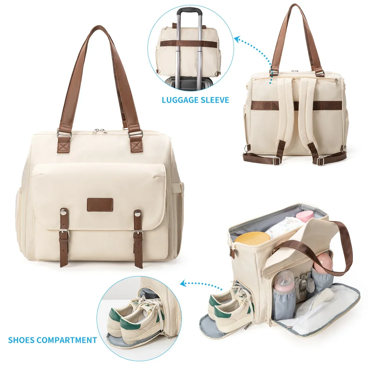 sac à dos fourre-tout léger multi-poches pour maman et bébé, sac à langer convertible en sac à bandoulière avec bretelles rembourrées