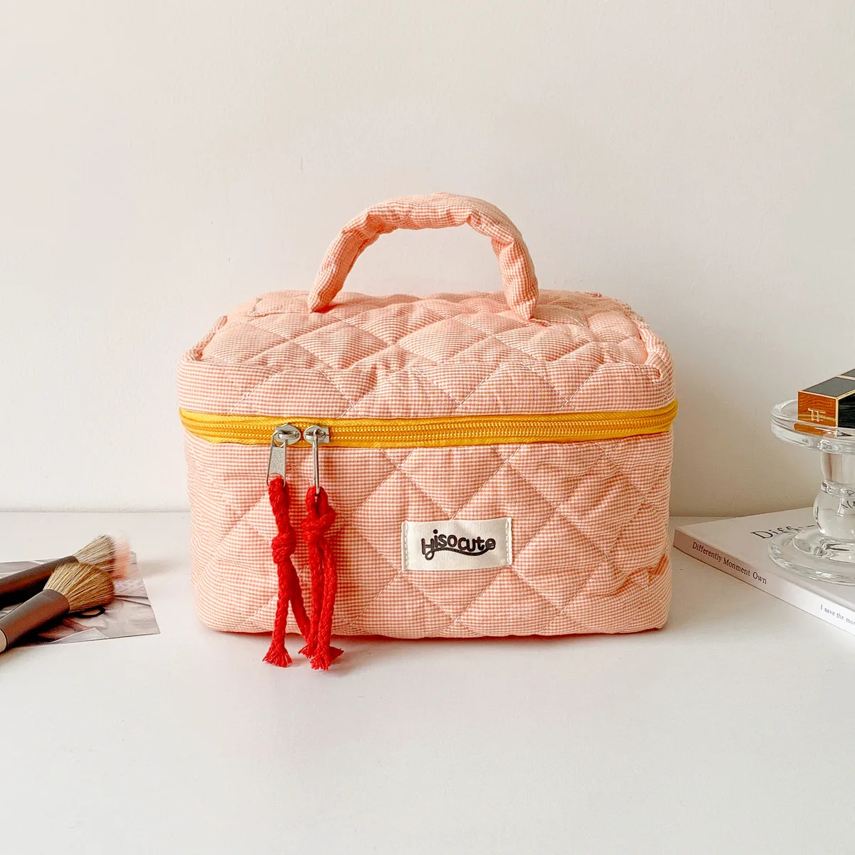 ensemble de sacs à cosmétiques à carreaux, style simple, grande capacité, sac de rangement d'outils cosmétiques portables pour la maison, trousse de toilette de salle de bain