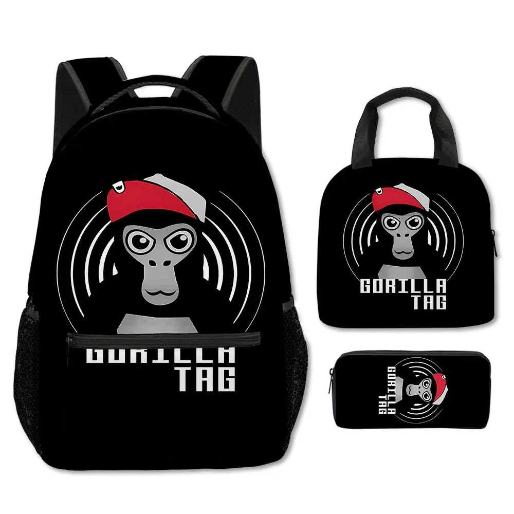 mode nouveauté cool nouveauté gorille tag impression 3d 3 pièces/ensemble étudiant sacs d'école sac à dos pour ordinateur portable bandoulière sac à déjeuner porte-crayon