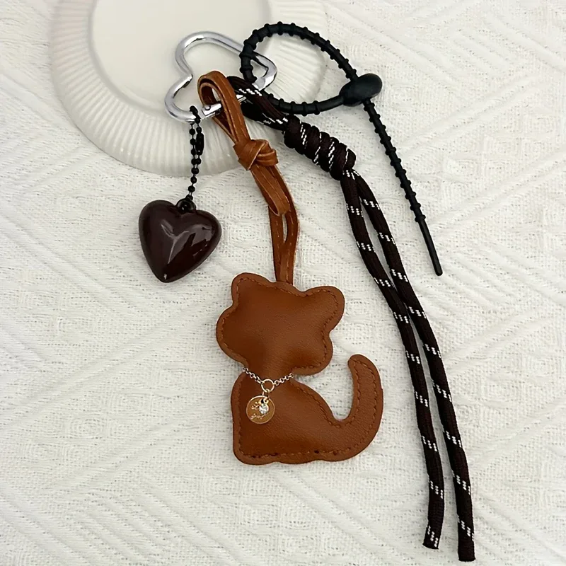 mignon porte-clés en cuir en forme de chat, pendentif esthétique pour sac à dos, cadeau pour les amoureux des chats, femmes et filles