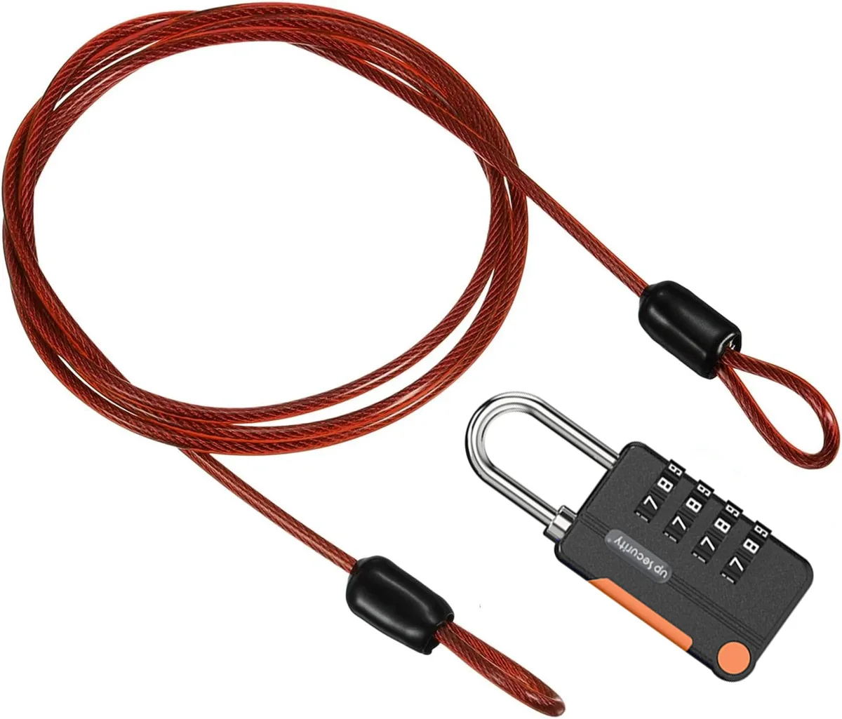 câble de sécurité en acier avec cadenas à combinaison à 4 chiffres, 1 ensemble de cadenas de voyage, câble de sécurité gainé de 1 m à double boucle pour bagages
